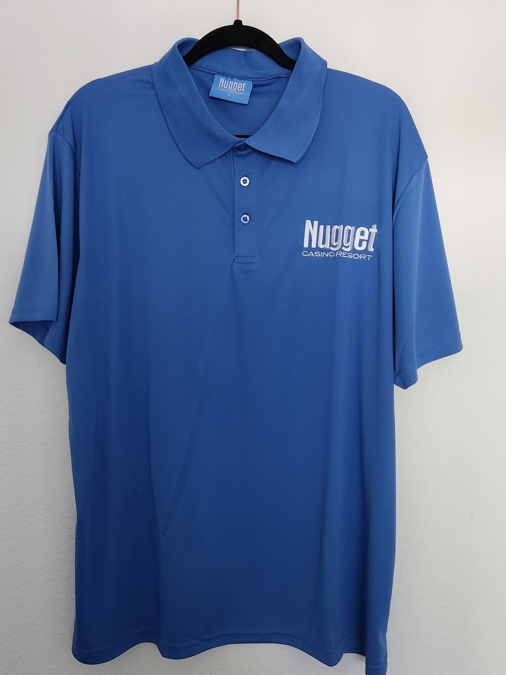 Nugget Casino Resort Mens Polo Short Sleeve Collard Shirt Light Blue Large NWOT